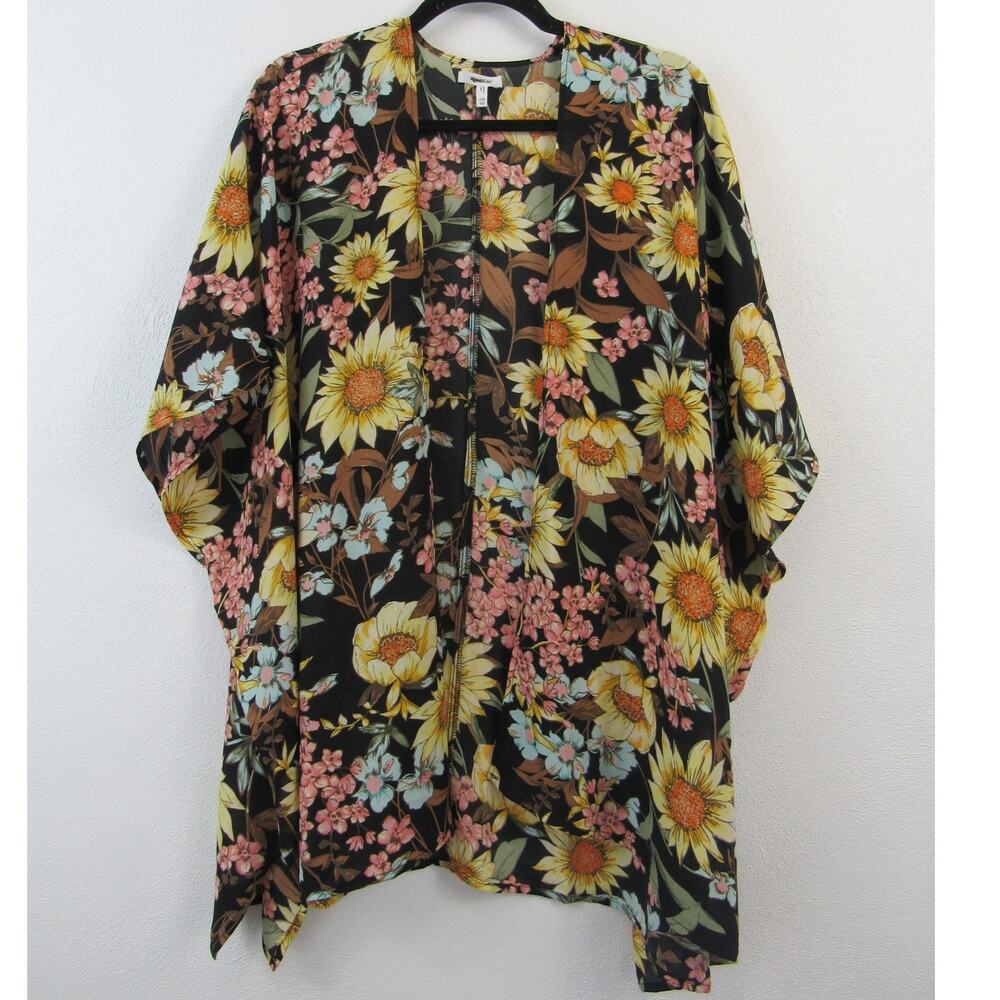 Maurices Cardigan Kimono Women One Size Sunflower Floral Chiffon Open Front Drap